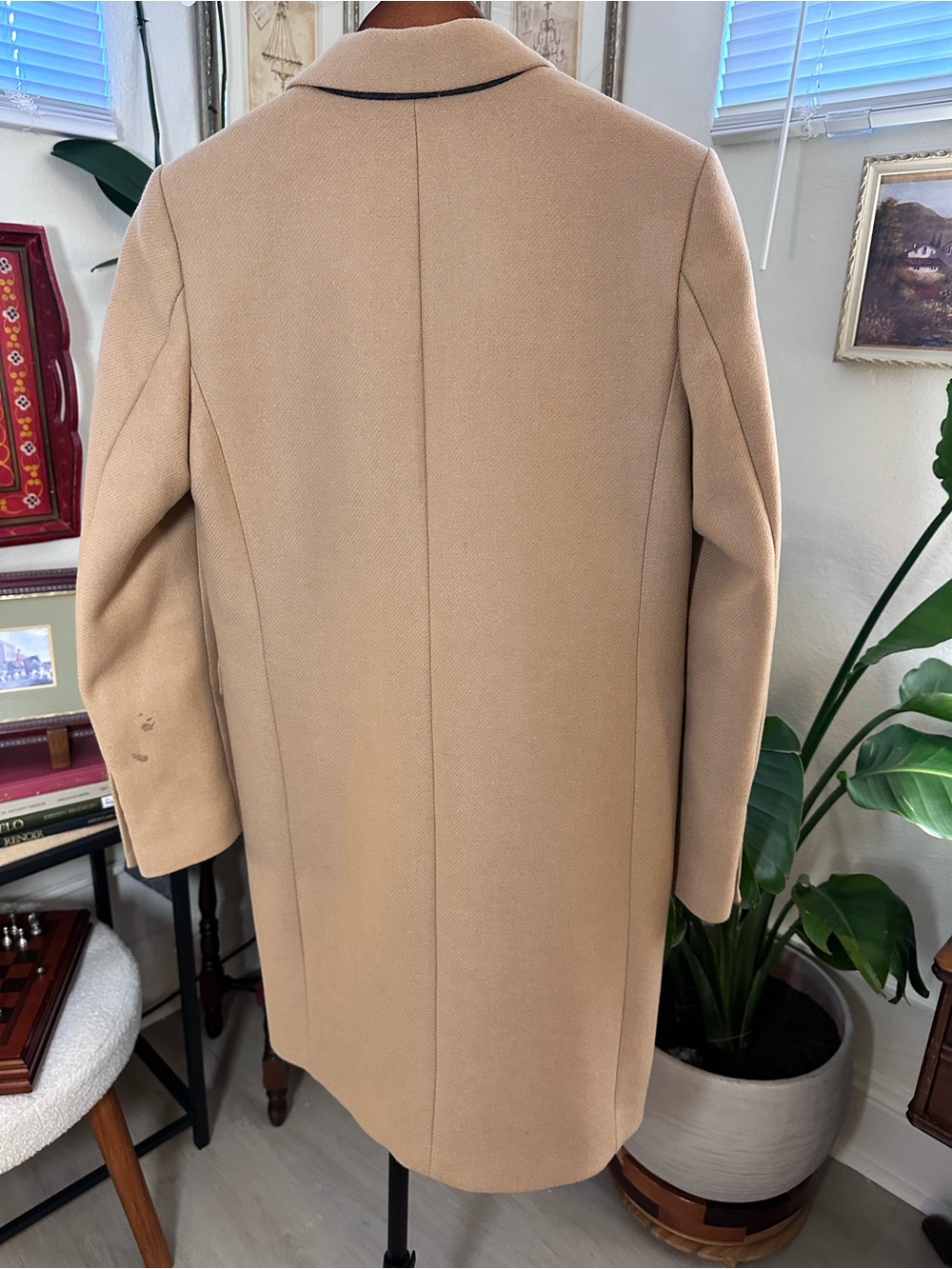 Zara Women's Camel Single-Breasted Wool Blend Coat - Picture 4 of 5